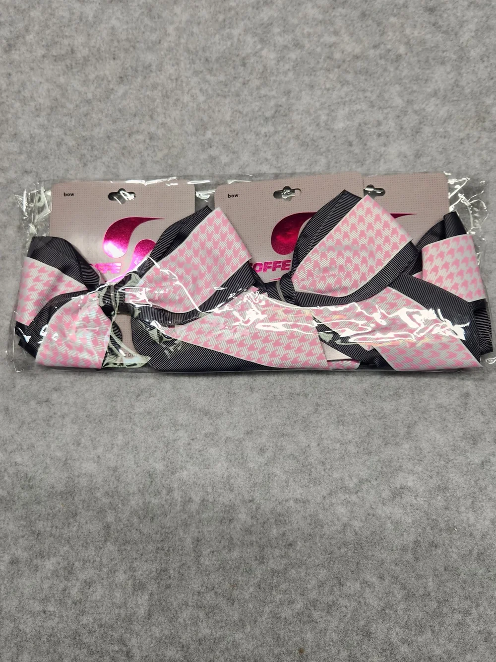 3 Pack- Soffe Pink Houndstooth & Black Layered Girls Hair Bow